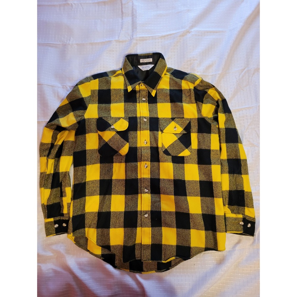 Vintage Five Brother Yellow Black Buffalo Plaid Flannel Shirt Mens Large Acrylic